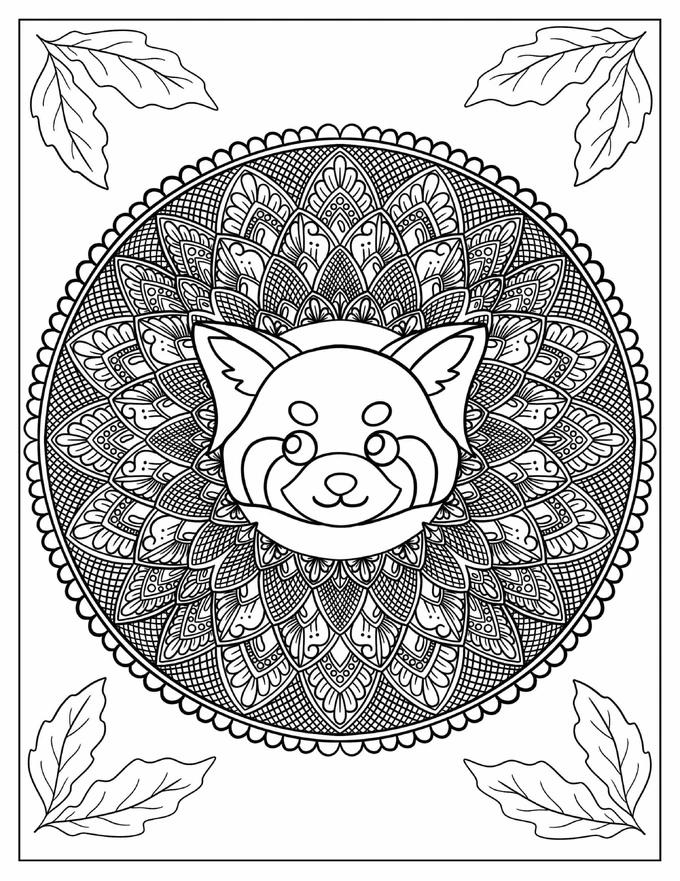 Red Panda Mandala For Adults