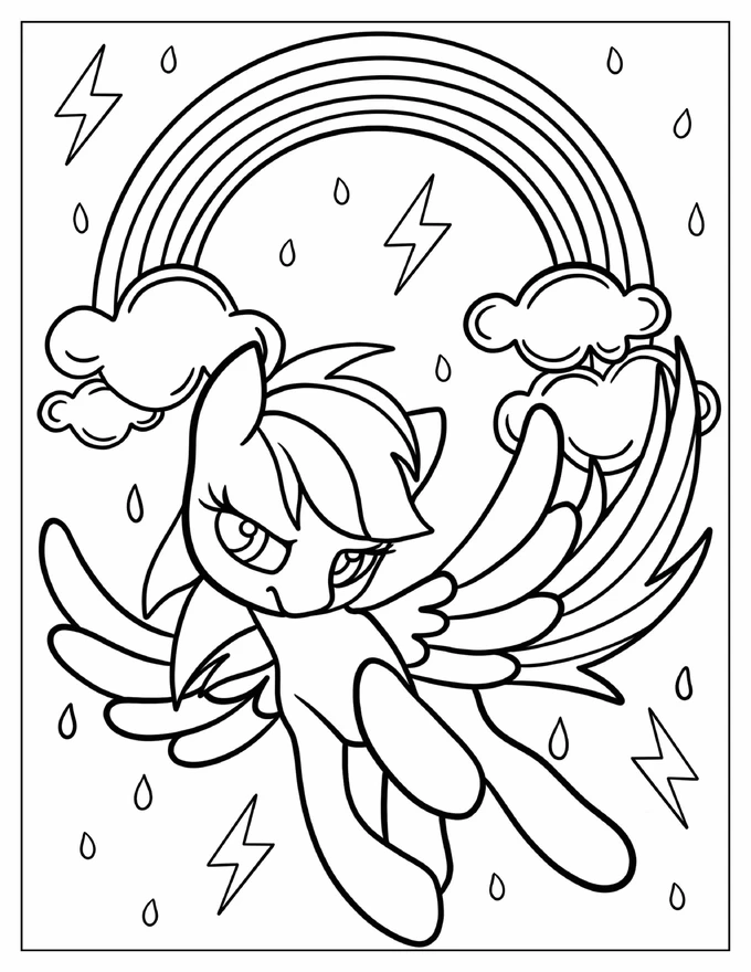 Rainbow Dash In A Thunderstorm Coloring Sheet For Kids