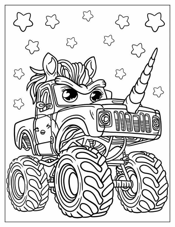 Detailed Sparkle Smash Monster Truck Coloring Page For Kids