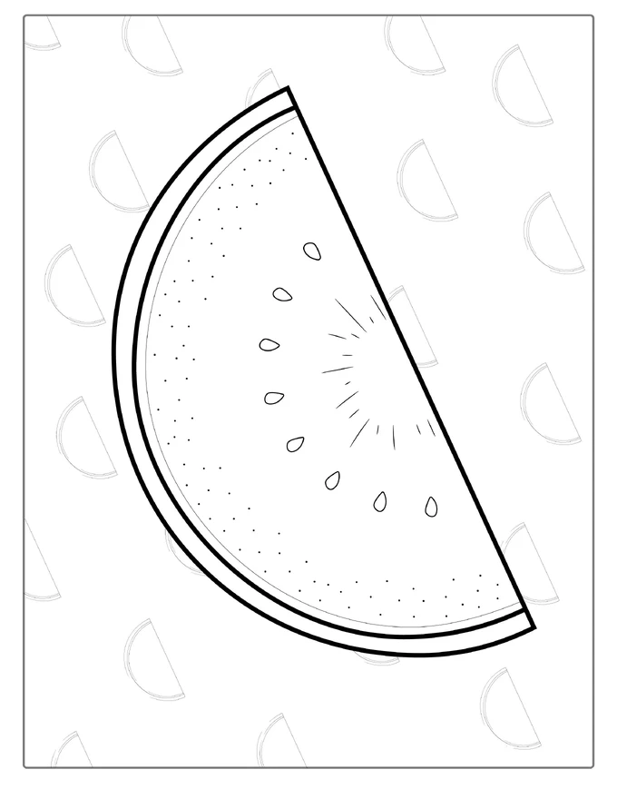 Easy Outline Of Sliced Watermelon To Color