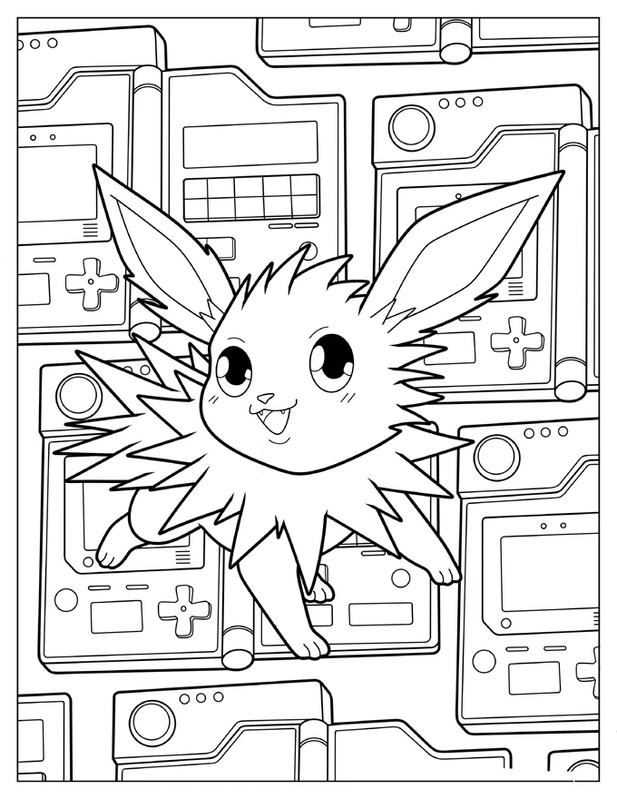 Baby Jolteon With Gaming Console In Background