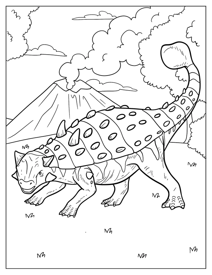 Ankylosaurus With Volcano In The Background