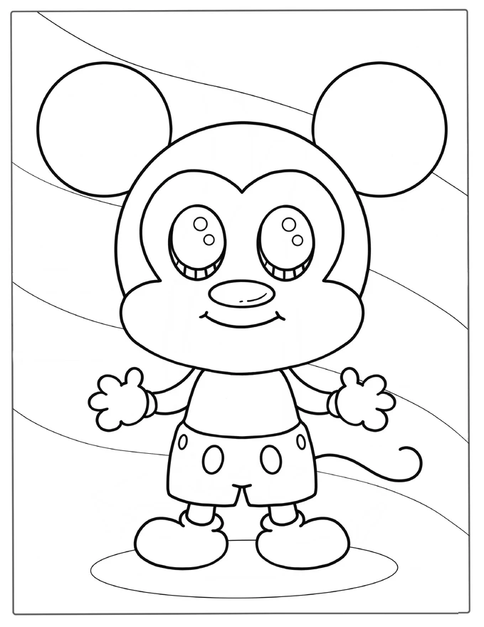 Cute Kawaii Mickey Mouse Coloring Page