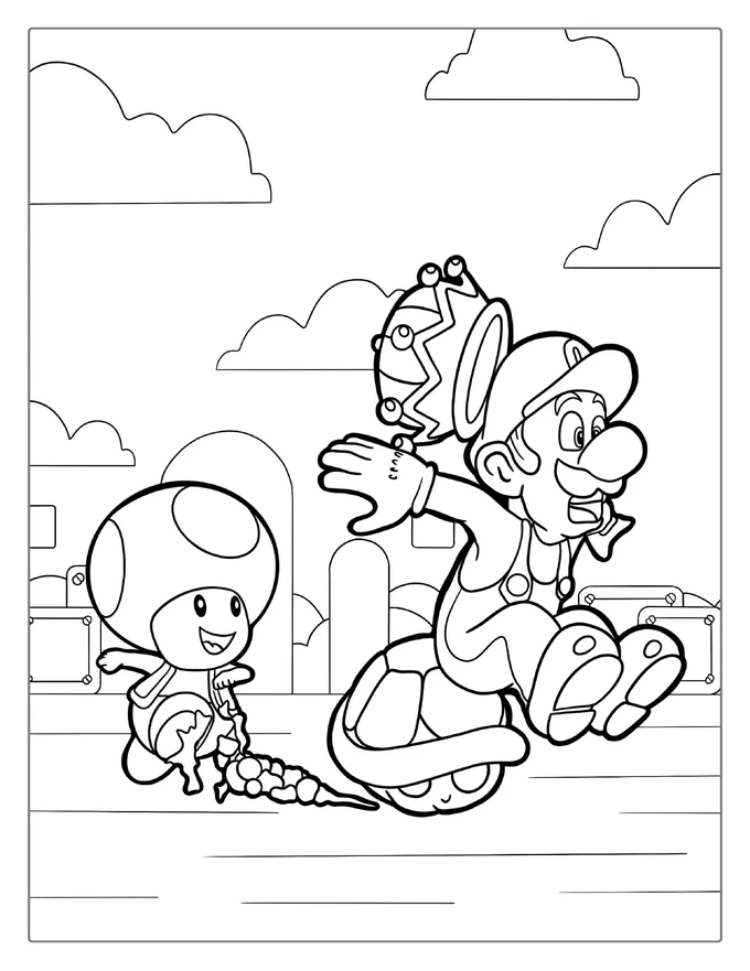 Toad Kicking Shell At Luigi Coloring Page