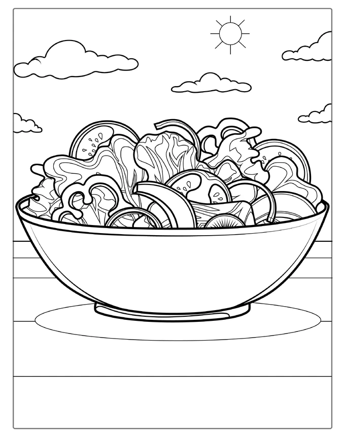 Bowl Of Salad Coloring Sheet