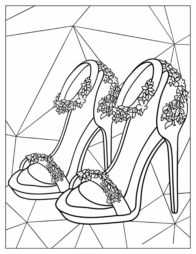 Coloring Sheet Of Floral Bridal High Heels