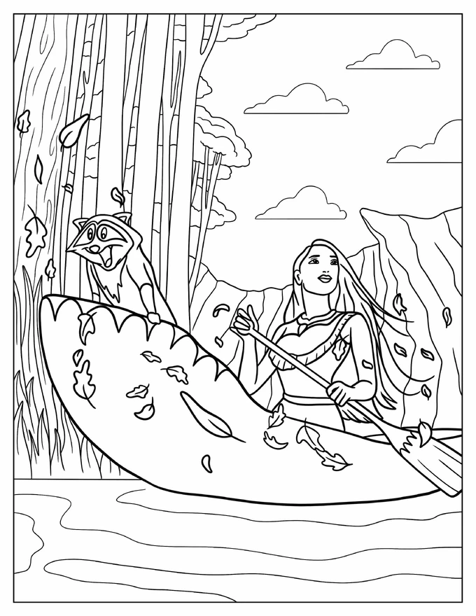 Pocahontas And Meeko In The River Coloring Page