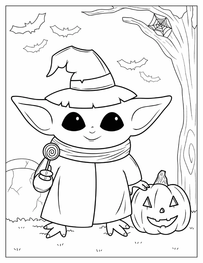 Halloween Baby Yoda To Color