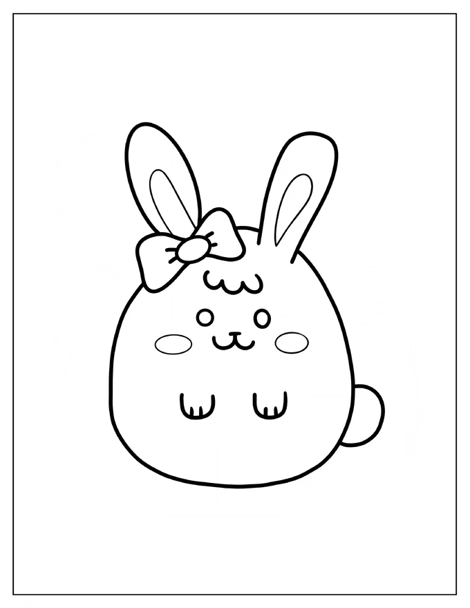 Easy Kawaii Easter Bunny With Bow Coloring Page For Preschoolers