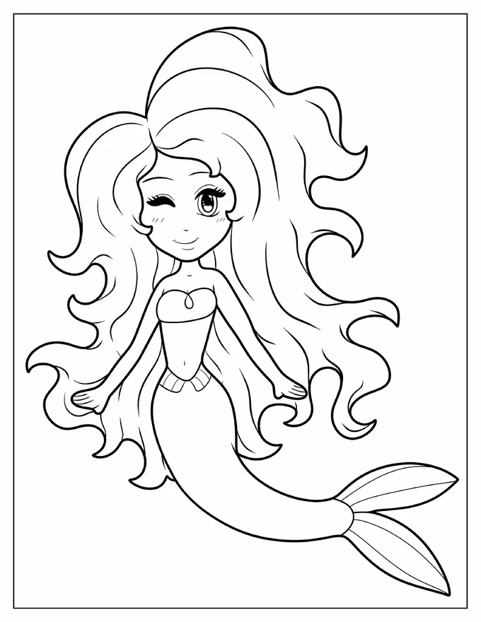 Mermaid Winking Coloring In For Preschoolers