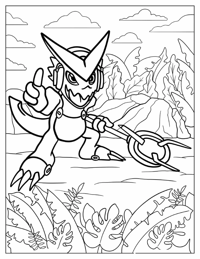 Simple Shoutmon Holding Weapon Coloring Sheet