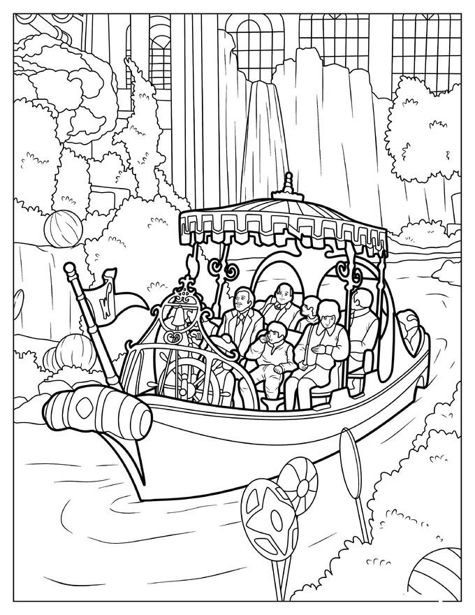 Willy Wonka Cruise Along The Chocolate River With Children Coloring Page