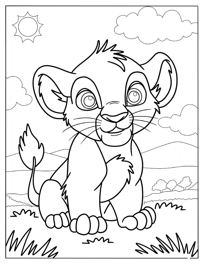 Cute Disney Simba Coloring Page