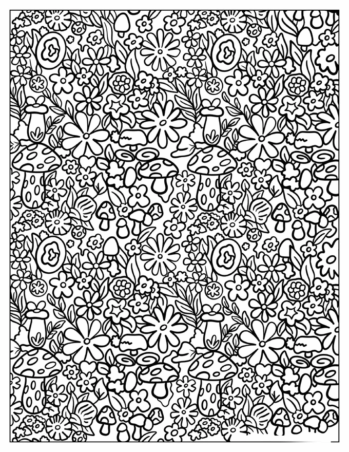 Flowers And Mushrooms Pattern