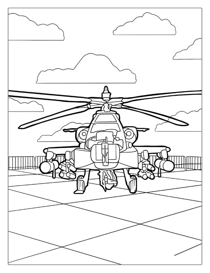 Coloring Sheet Of Apache Helicopter