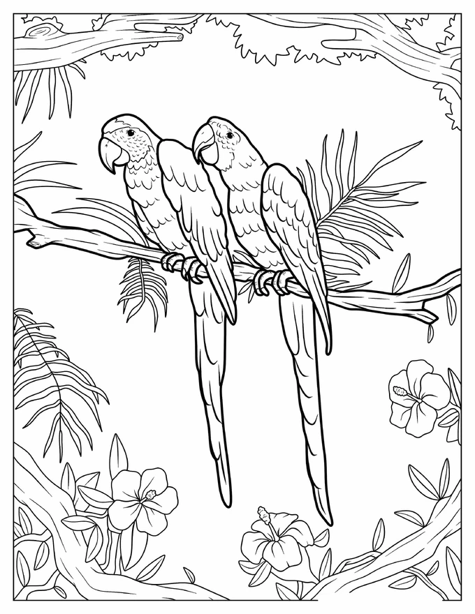 Two Detailed Eclectus Parrots To Color