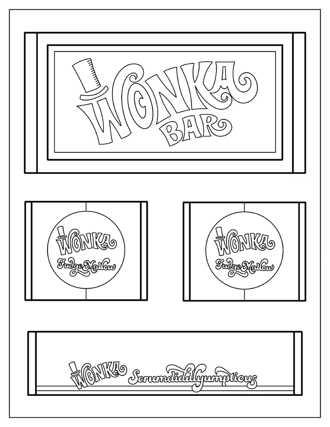 Simple Wonka Chocolate Bars Coloring Sheet