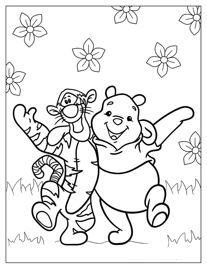 Adorable Winnine The Pooh And Tigger Coloring Sheet