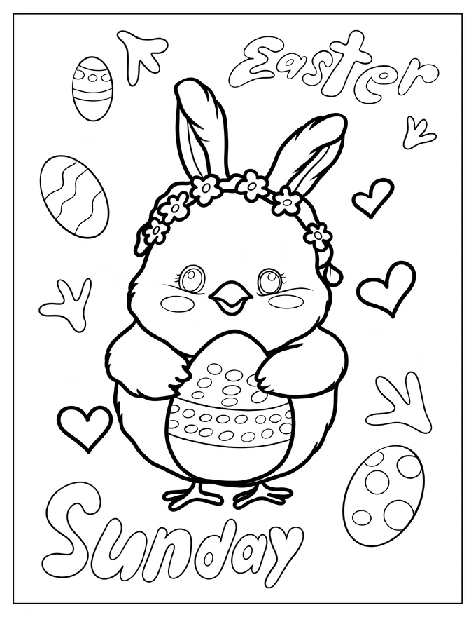 Kawaii Chick Holding Easter Egg Coloring Page For Preschoolers