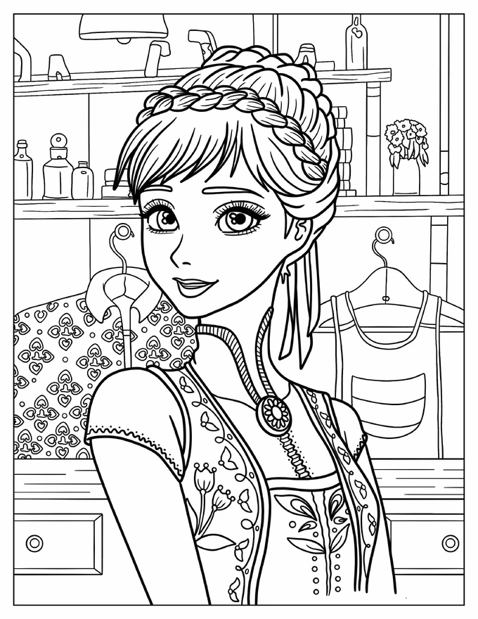 Cute Anna In Summer Clothes Coloring Page For Kids