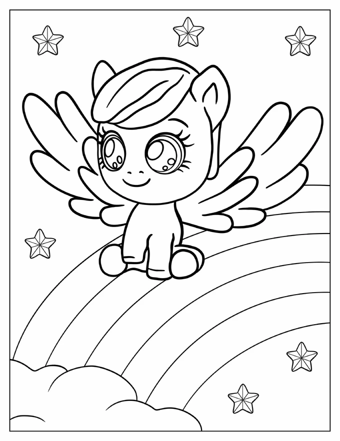 Cartoon My Little Pony Sitting On Rainbow Coloring Page