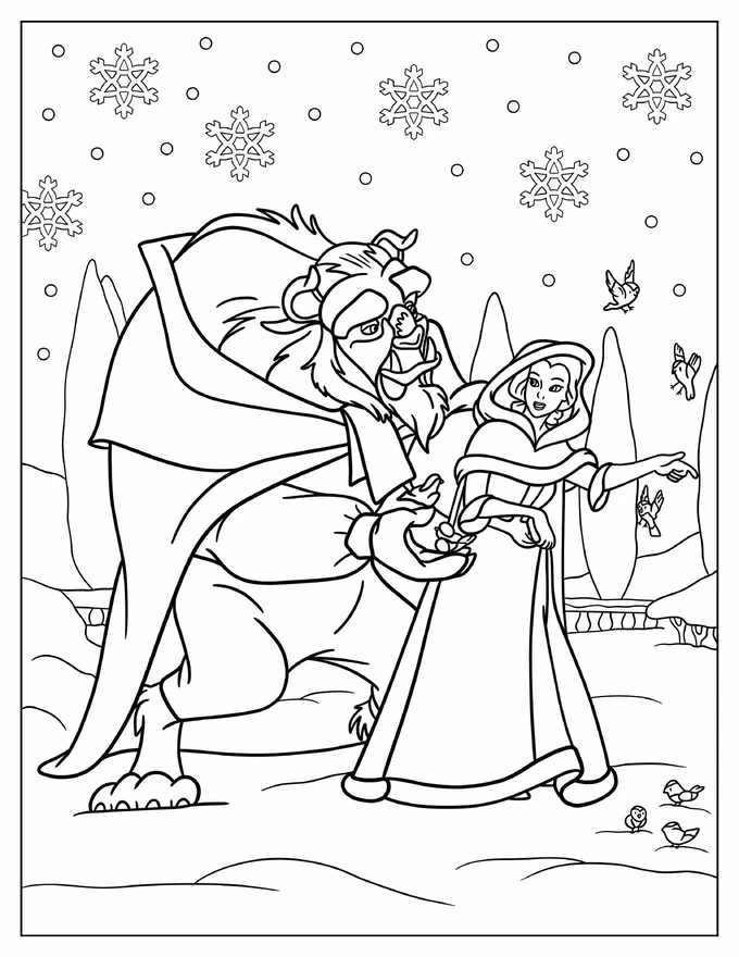 Christmas Coloring Sheet Of Beauty And The Beast