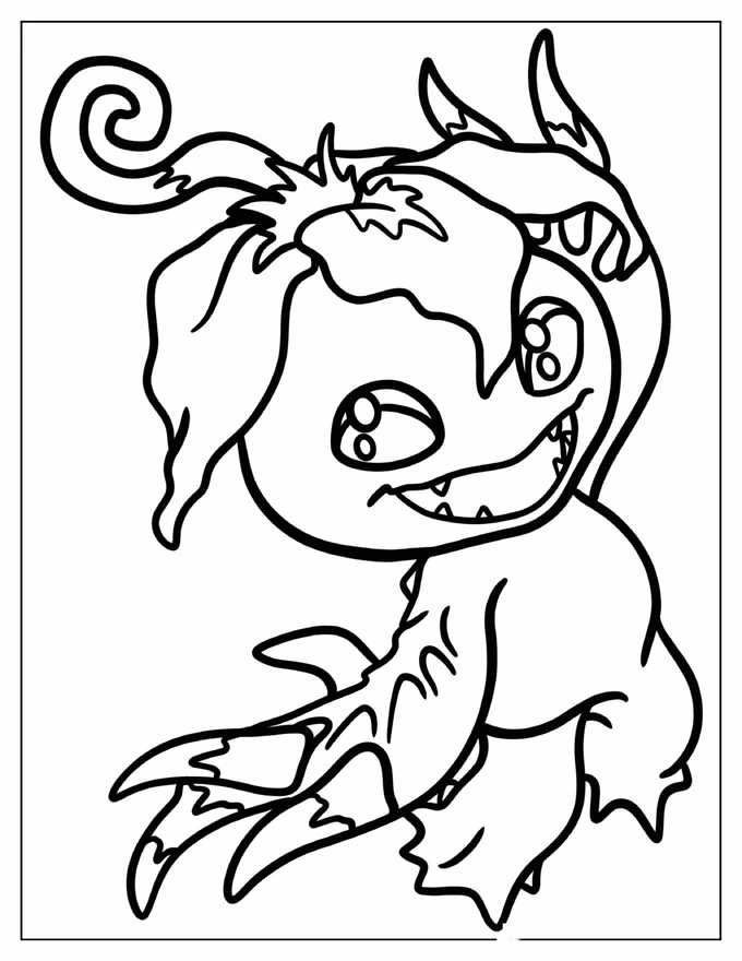 Easy Palmon Outline Coloring Page For Preschoolers