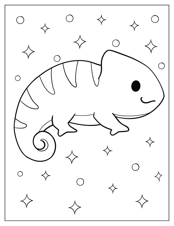 Kawaii Chameleon Coloring Page For Preschoolers