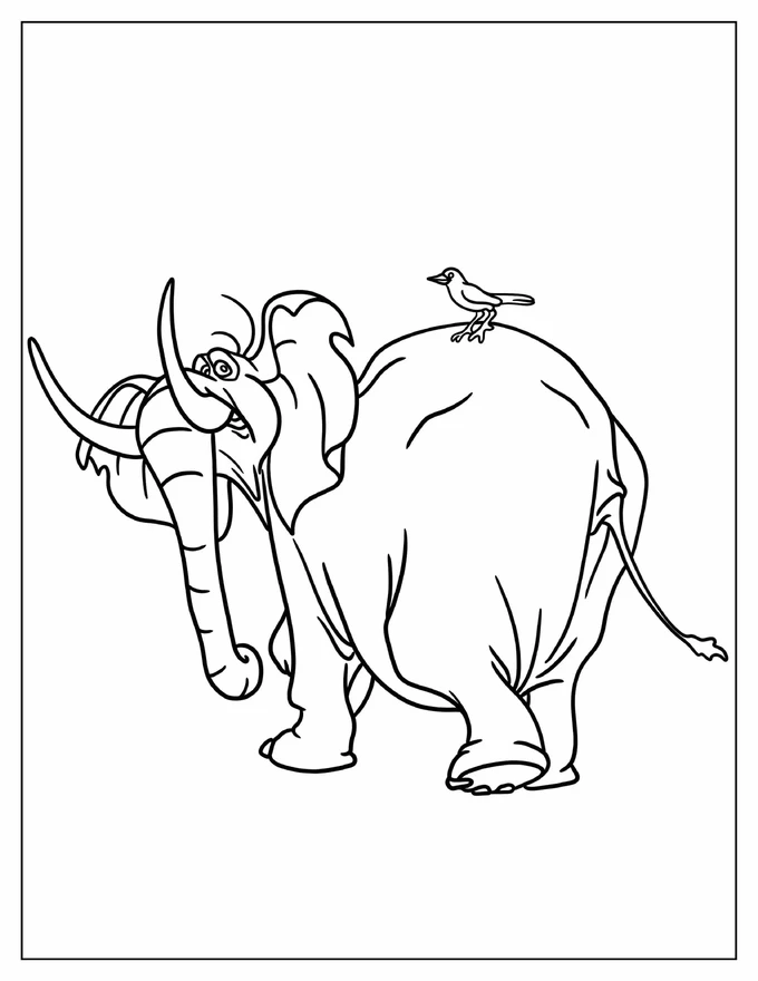 Adult Tantor With Bird On His Back Coloring Page