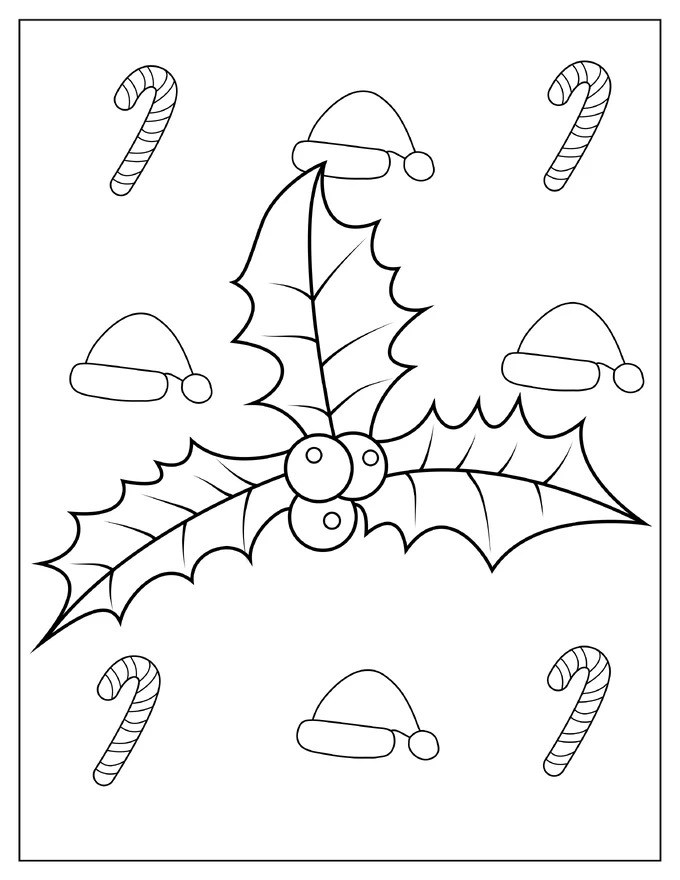 Mistletoe Coloring Page With Candy Canes