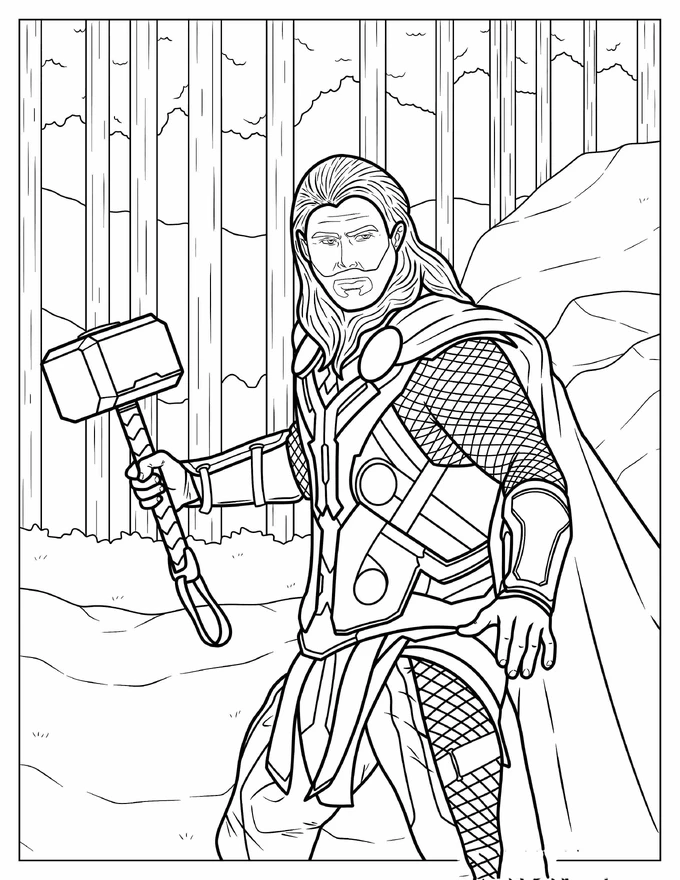 Thor Wielding Hammer To Color