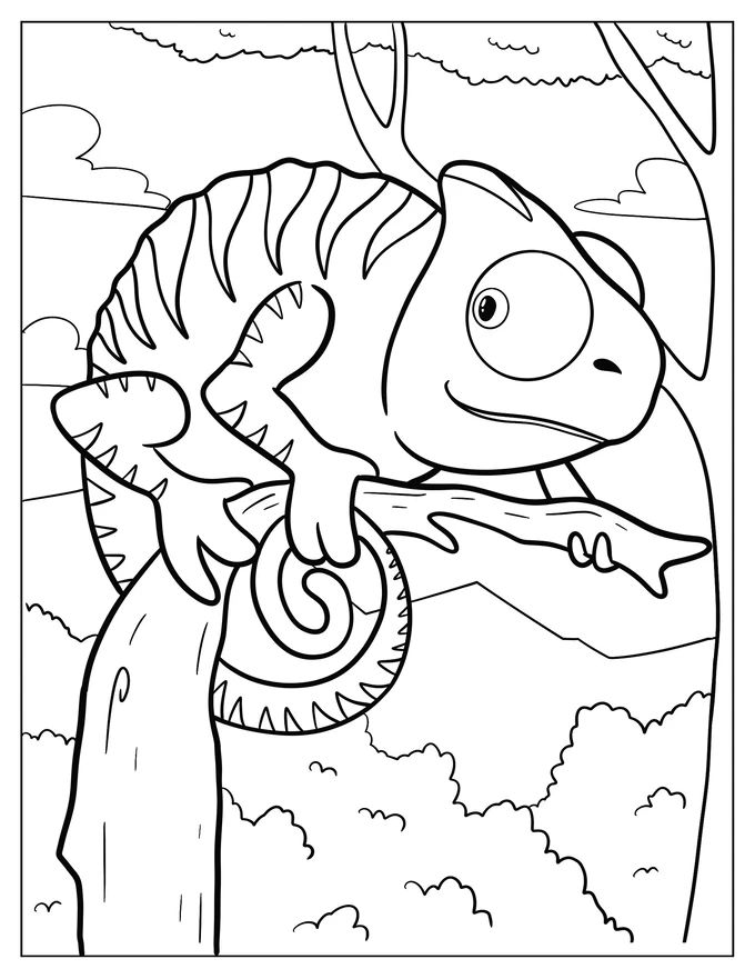 Easy Chameleon With Striped Back Coloring Page For Kids