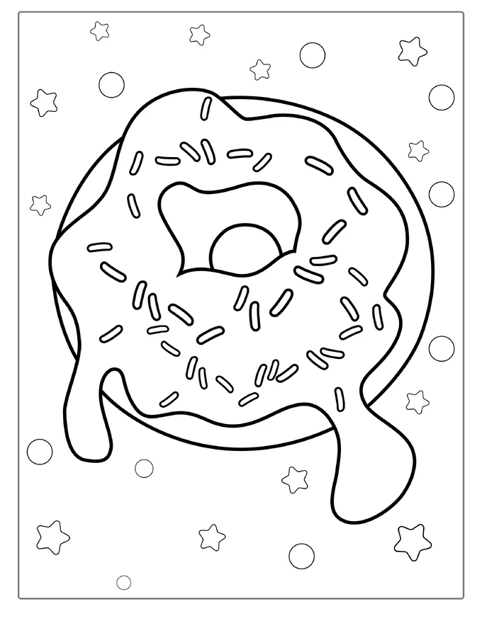 Simple Outline Of Donut With Icing To Color