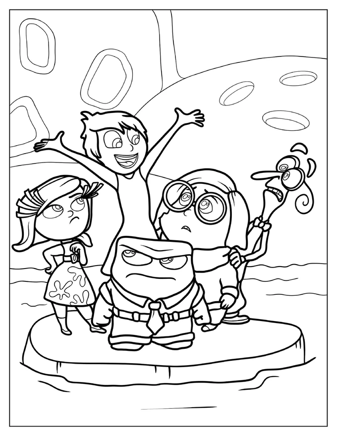 Coloring Page Of Sadness, Joy, Anger, Disgust And Fear