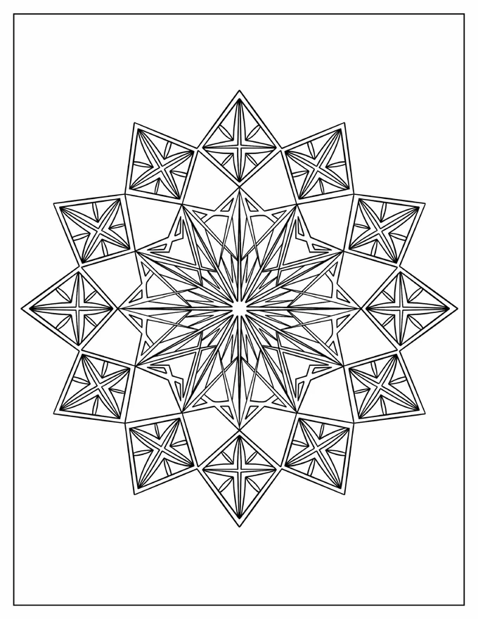 Star With Intricate Geometric Design Coloring Sheet