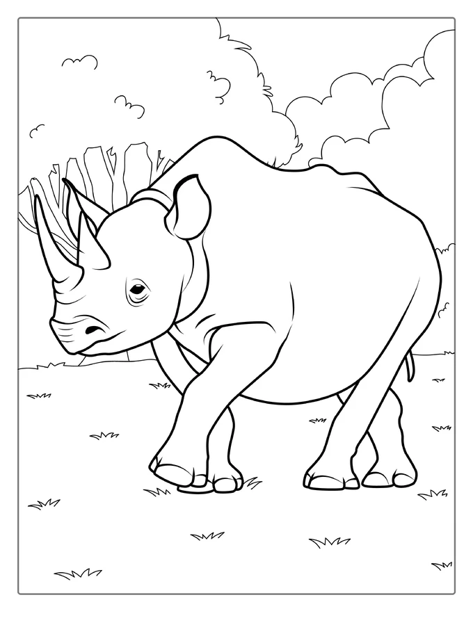 Baby Rhino Coloring Page For Kids