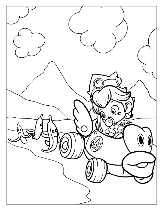 Baby Princess Peach In Mario Kart Coloring Page