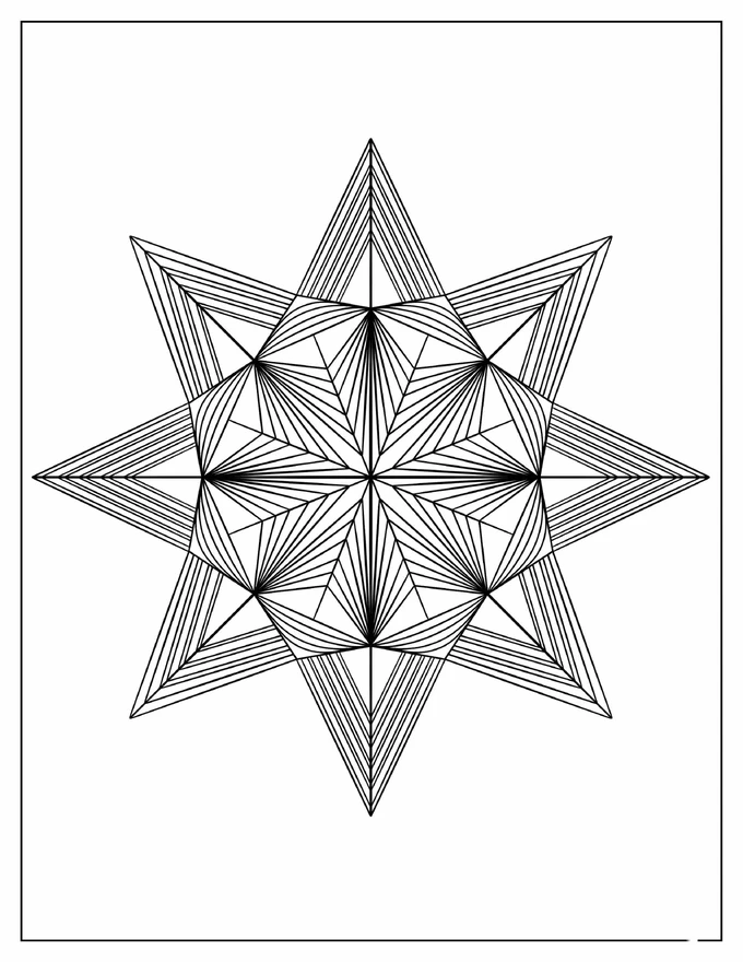 Lined 3D Star Geometric Coloring Page