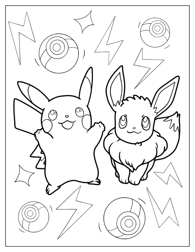 Pikachu And Eevee Coloring In