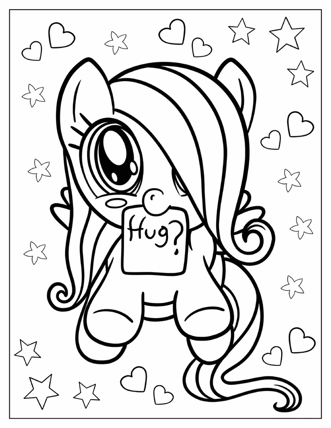 Fluttershy Asking For Hugs Coloring Sheet