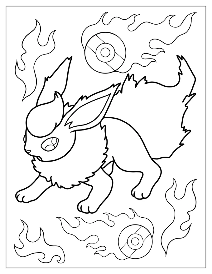 Flareon Eevee In Battle Stance Coloring In