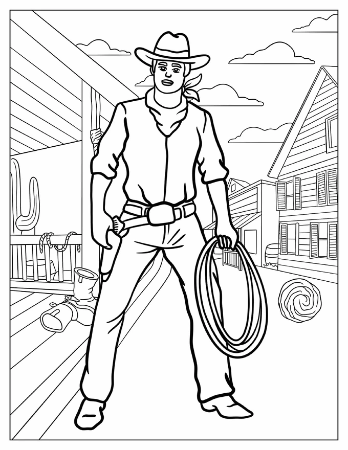 Cowboy Holding A Lasso Coloring Page