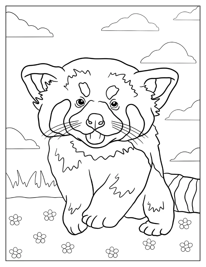 Cute Red Panda To Color