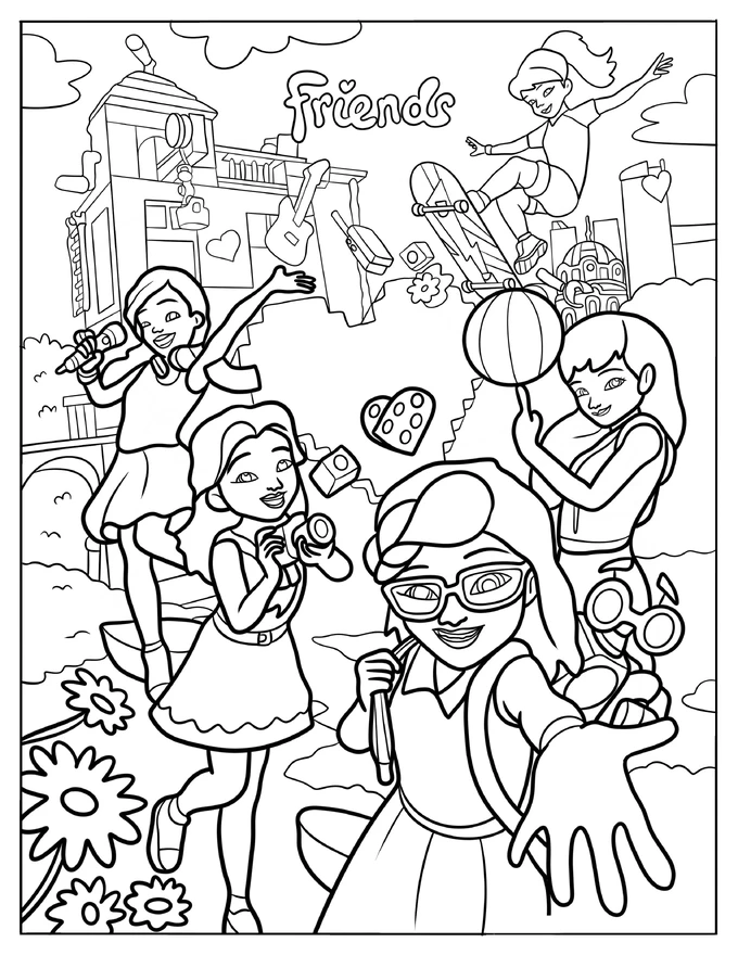 Lego Friends Mia, Naya, Olivia, Andrea, And Emma Coloring Sheet