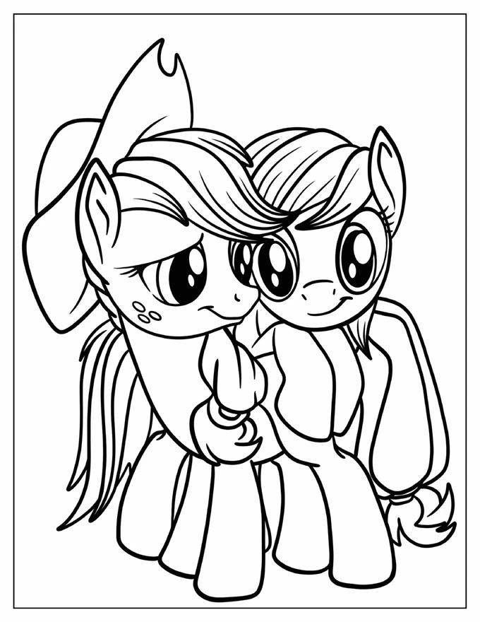 Rainbow Dash Hugging Applejack Coloring Page For Kids