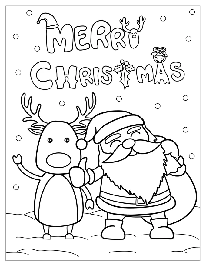 Cartoon Santa And Rudolph Coloring Sheet