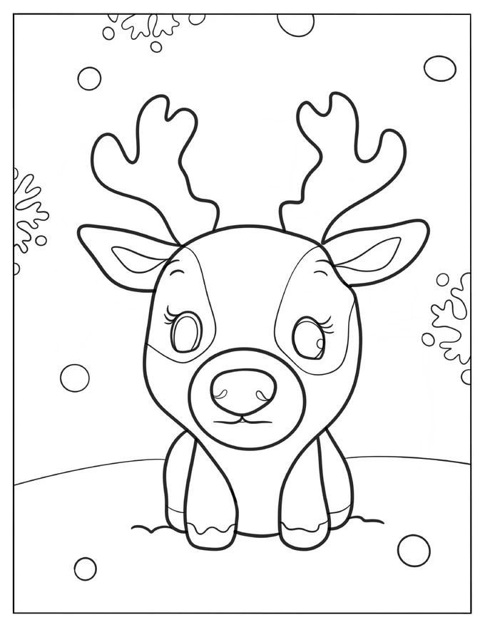 Kawaii Arctic Reindeer In The Snow Coloring Page