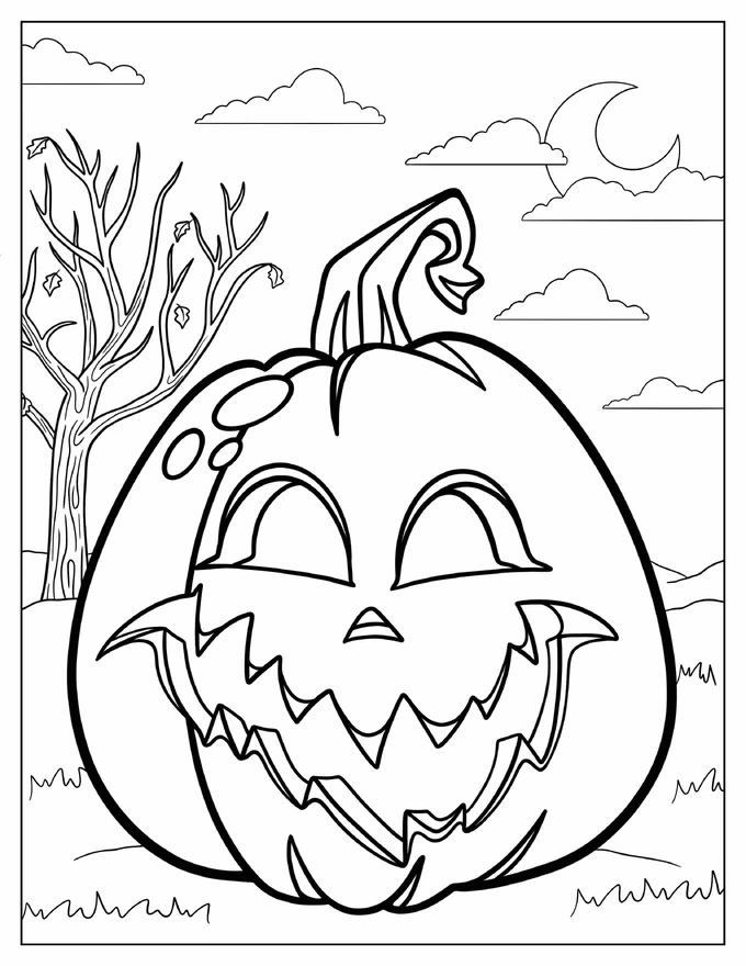 Jack O Lantern Under The Moonlight Coloring Sheet