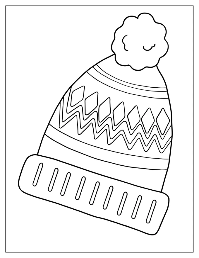 Easy Winter Beanie Coloring Page