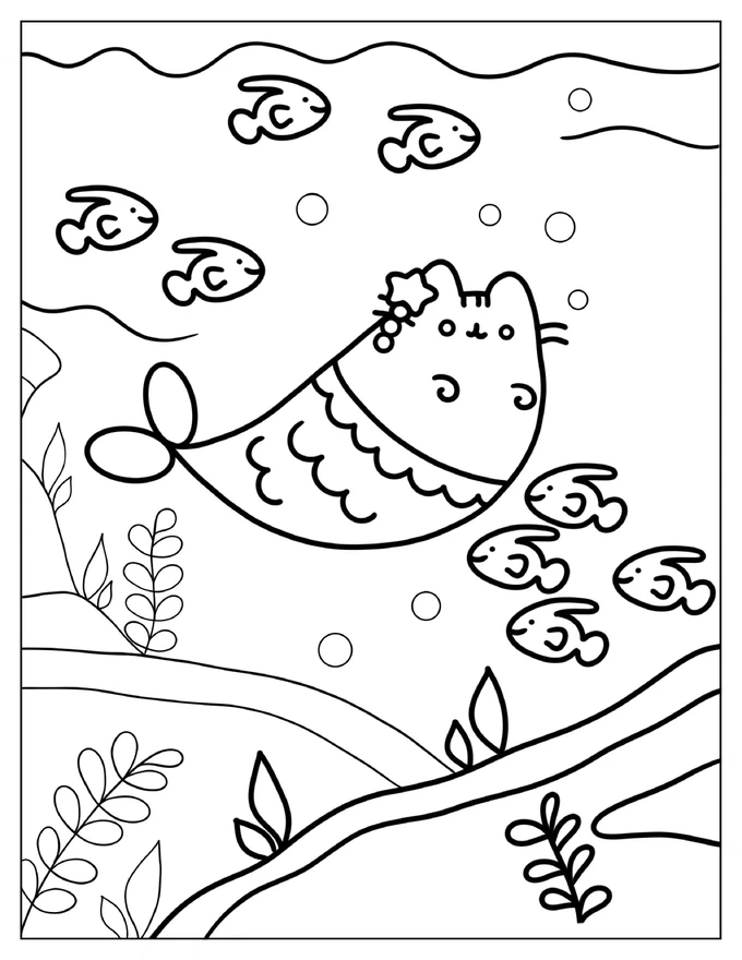 Coloring Page Of Mermaid Pusheen